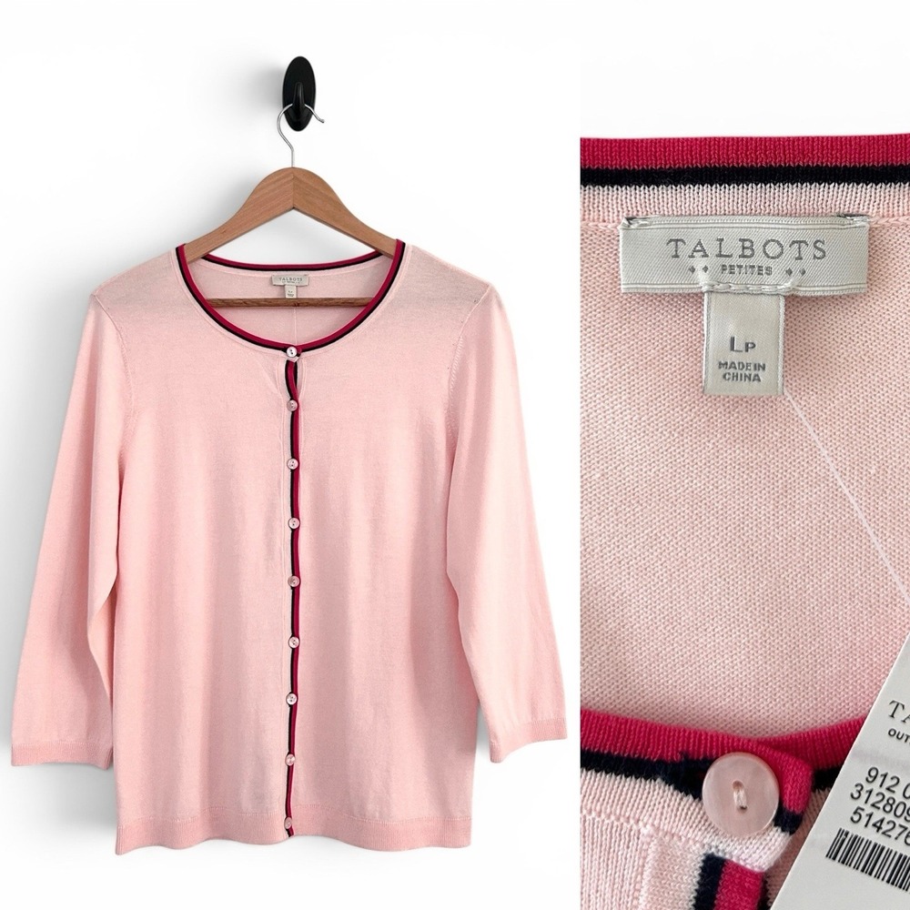 Talbots Petites Women's Petite Large PL Pink Multi Charming Cardigan Sweater NWT